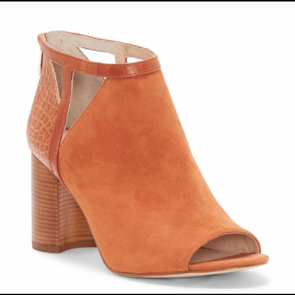 NEW Louise Camel ankle Italyan booties block heel open toe brown camel size 8.5